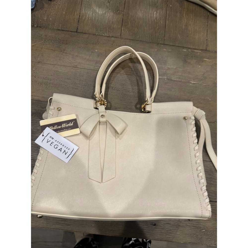 Mellow World Satchel PETA-Approved Vegan Faux Leather Bow Beige‎ BNWT